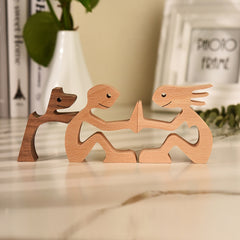 Family Puppy  Wooden Dog Figurine Sculpture Table Ornament