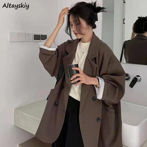 Minimalist Blazer Women Korean Style Elegant Retro Feminine Casual Chic Outerwear Fashion Jacket