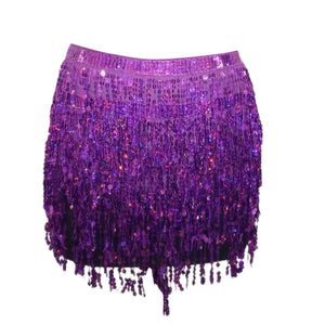 Women's Colored Tassel Sequin Skirt Sarong Fringe Skirt Wrap Tie Up Glitter Dance Skirt