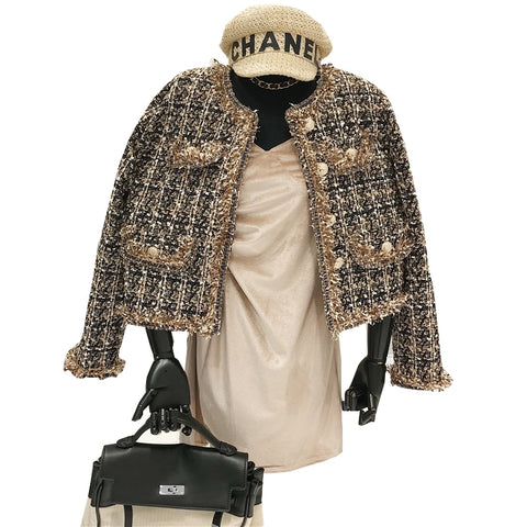 Short Tweed Jacket Women Elegant Chic Casual Office Outerwear Contemporary Fashion