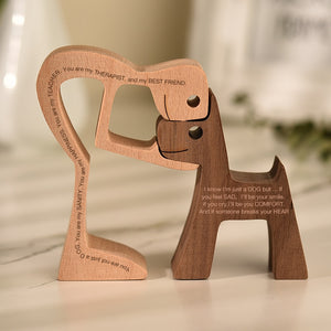 Family Puppy  Wooden Dog Figurine Sculpture Table Ornament