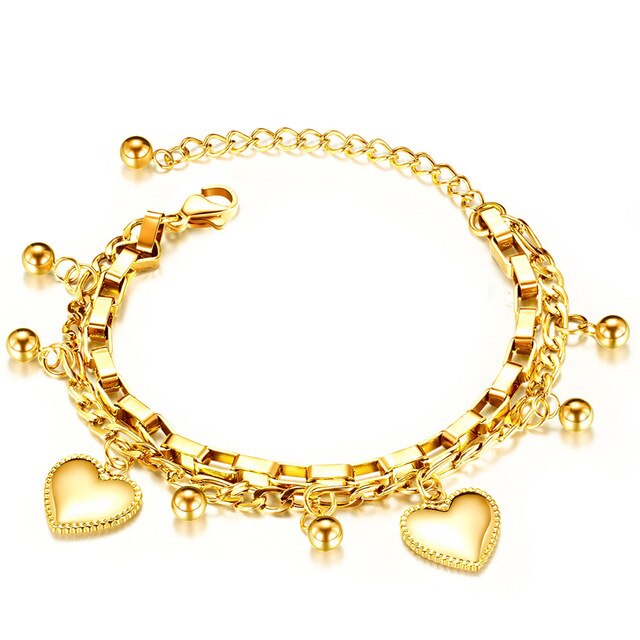 Love Heart Charm Bracelets For Women Gold Silver Color Stainless Steel