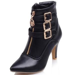 Spring Fall Pointed Toe Buckle Boots Ankle High