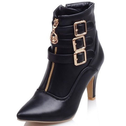 Pointed Toe Buckle Ankle Boots Women Casual Elegant Spring Fall Fashion Shoes
