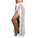 Women's High Waist Mesh Sheer Long Skirts Transparent Side Split Skirt Ruffles Swimwear Cover up Maxi Skirts