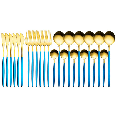 Gold Dinnerware Set 24-Piece Stainless Steel Silverware Dishwasher Safe Home Kitchen Gift