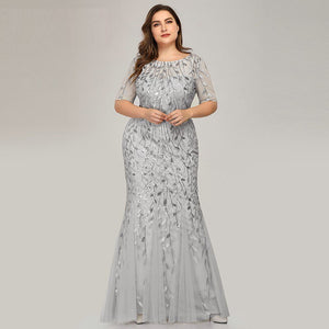 Plus Size Evening Dress Sequin Mesh Fishtail Slim Elegant Maxi Prom Wedding
