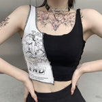 Women's Patchwork Punk Tank Tops Y2K Gothic Crop Top Streetwear Fashion