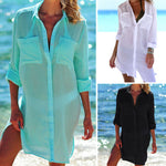 Women's Button Down Shirt Crinkle Chiffon Swimsuit Cover Up