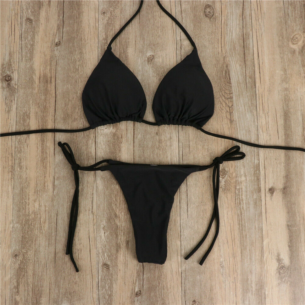 Push Up Tie Side Bikini Set Women 2-Piece Padded Bra Beach Vacation Summer Swimwear Fashion