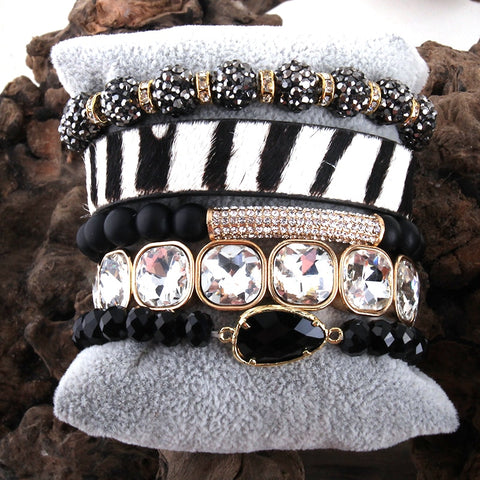Leopard Leather Bracelet Set 5-Piece Handmade Women Casual Fashion Jewelry Gift