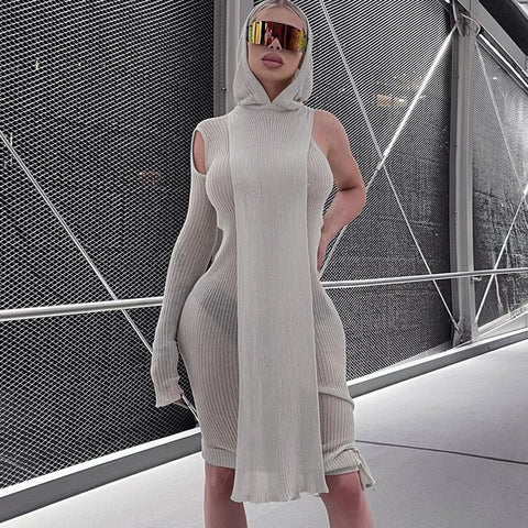 Tight Hooded Bodycon Dress Women Clubwear Casual Elegant Fall Spring Fashion Dress