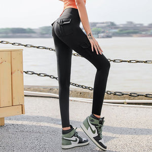 High Waist Tummy Control Cargo Leggings,  Fitness Yoga Pants with Pockets