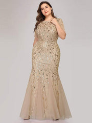 Plus Size Evening Dress Sequin Mesh Fishtail Slim Elegant Maxi Prom Wedding