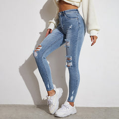 ModStreet Stylish Light Blue Ripped Distressed Jeans Slim/Tight Fit Stretch Material