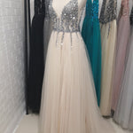 Light Gray High Split Tulle Sleeveless Evening Gown Prom Dress