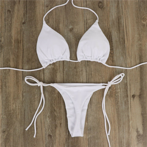 Push Up Tie Side Bikini Set Women 2-Piece Padded Bra Beach Vacation Summer Swimwear Fashion