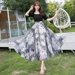 Women's Floral Chiffon Long Skirts Summer A-Line Elegant Fairy Skirts Ankle-Length