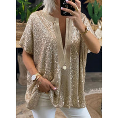 Women's Sequin Sparkly Evening Top in Loose Fit Sizes (S - 3XL) Silver or Gold Comfortable Tops