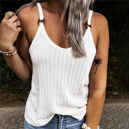 Women's Summer Fashion Tank Tops Sleeveless Round Neck Knit Suspenders Sling Tank T-Shirt