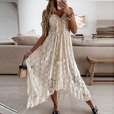 Off Shoulder Lace Patchwork Midi Dress Women Elegant Casual Party Wedding Guest Fashion