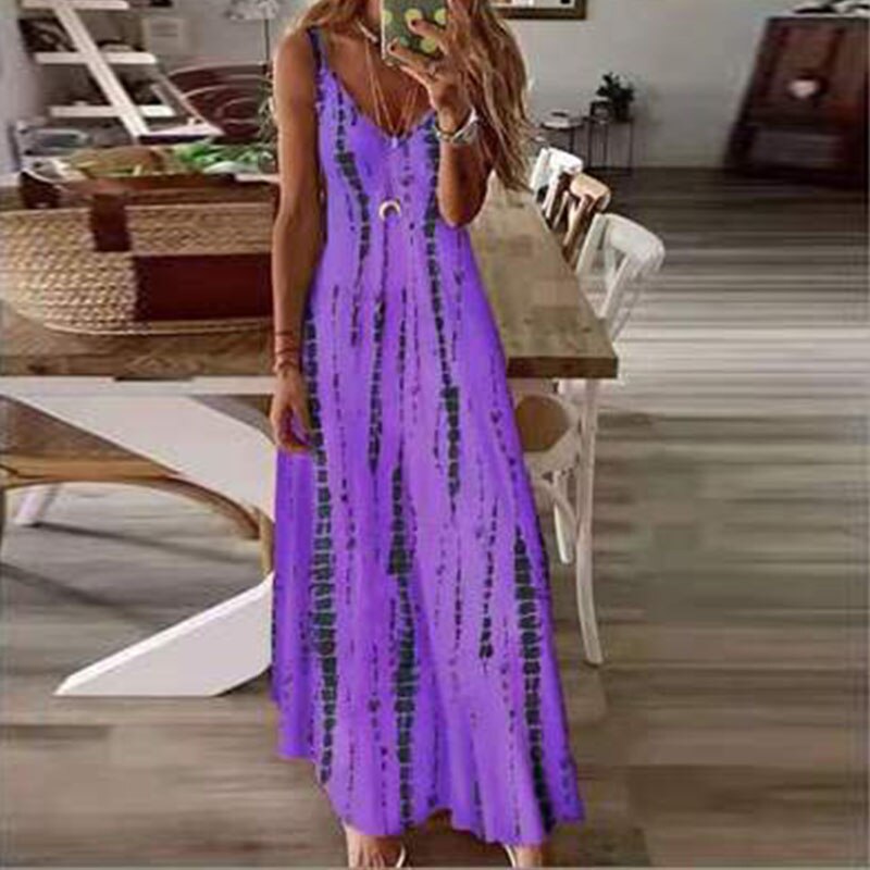 Women's Maxi Boho Dress Summer V-neck Tie-dye Print Sleeveless Long Dresses Plus Sizes (S-5XL)
