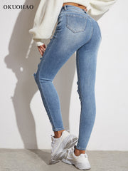 ModStreet Stylish Light Blue Ripped Distressed Jeans Slim/Tight Fit Stretch Material
