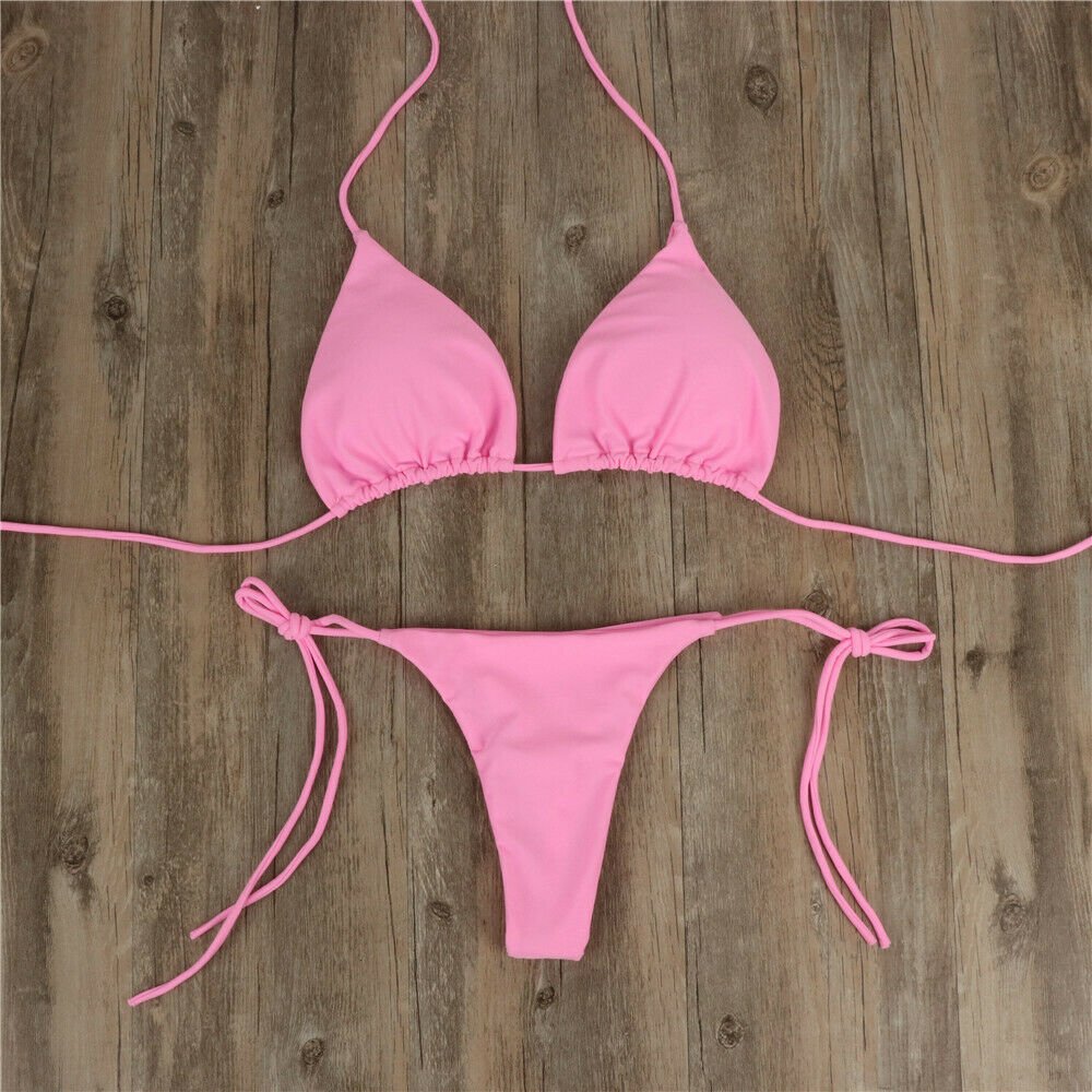 Push Up Tie Side Bikini Set Women 2-Piece Padded Bra Beach Vacation Summer Swimwear Fashion
