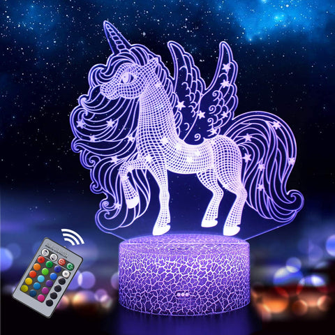 Unicorn LED Night Light Kids Mini Optical Table Lamp Remote Control Bedroom Decor Gift