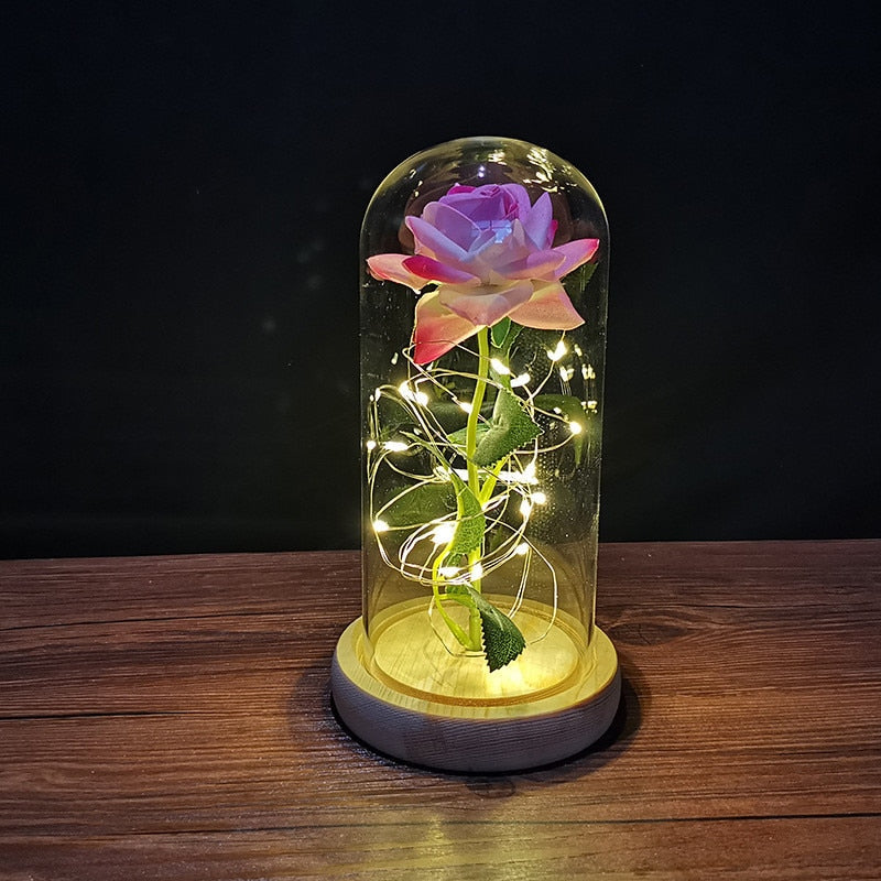 LED Light Foil Flower In Glass Cover Valentine's Gift