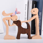 Family Puppy  Wooden Dog Figurine Sculpture Table Ornament