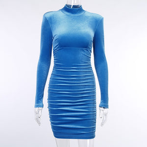 Sexy Bodycon Velvet Mini Dress, Long Sleeve with Shoulder Pads