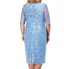 Plus Size Party Dress Floral Crew Neck Half Sleeve Elegant Midi Dress
