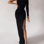 Elegant One Shoulder Mermaid Maxi Dress Stretch Fabric with Slit