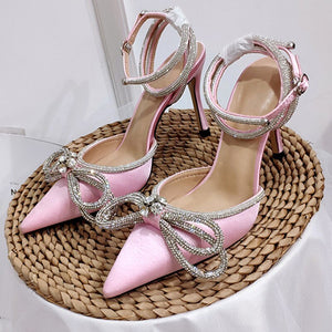 New Rhinestone Butterfly-knot Sandals Bow Tie With Diamond High Heel Shoes
