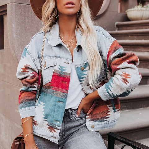 Long Sleeve Retro Denim Jacket Women Casual Vintage Streetwear Outerwear Fashion