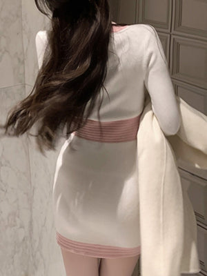 Women's Dresses V-Neck Long Sleeve Button Knit Slim Dress