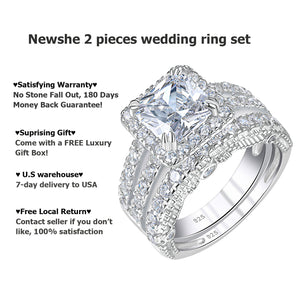 Cubic Zirconia Women's Bridal Set Princess Cut CZ Jewelry Engagement Wedding Rings Set 925 Sterling Silver