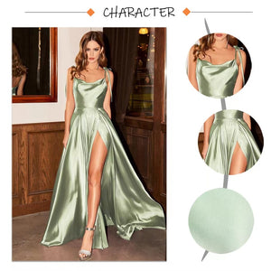 Backless Long Split Leg Lace up Satin Dress Sexy Prom or Bridesmaid Dress