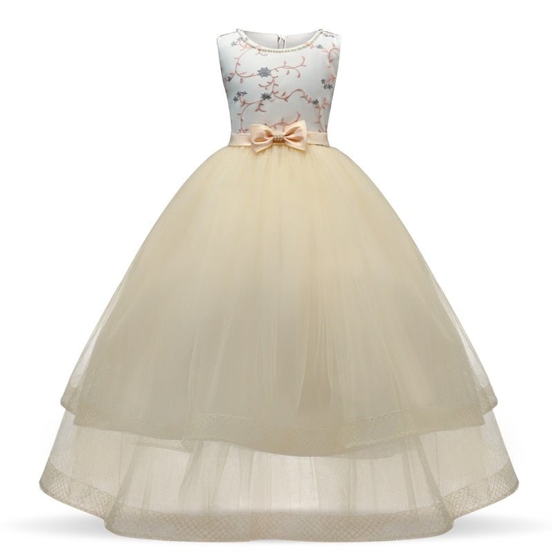 Lace Embroidered Flower Girl Dress Girls Princess Formal Prom Ball Gown Wedding Elegant