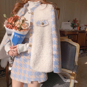 Autumn Winter Skirt Suit Single-breasted Coat High Waist
