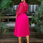 Women's Plus Size Chic Lace Cutout Puff Sleeves Midi Dress