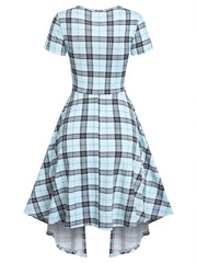 Plaid 2 In 1 Short Sleeve Short Dress Lace Up Faux Twinset Dress