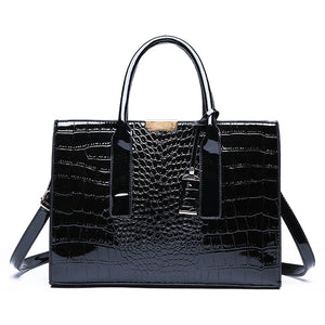 Women's Crocodile Embossed Vegan Leather Tote Bag, Large Capacity Shoulder Bag