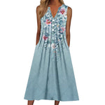 Women's Pretty Summer Spring Dress Sleeveless A Line Floral Pleated Loose Dress