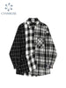 Oversized Plaid Patchwork Shirt Vintage Streetwear Blouse Grunge Punk Retro Shirt