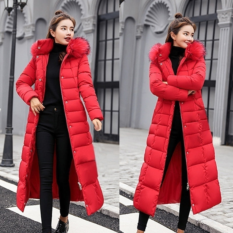 Women's Warm Fashion Winter Coat Fur Collar Long Coat