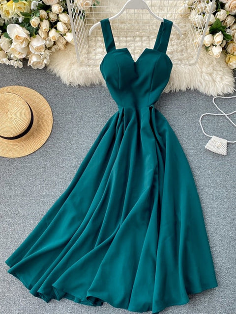 Cottagecore Spaghetti Strap Midi Dress Women V-Neck Open Back Y2K Milkmaid Casual Summer Fashion