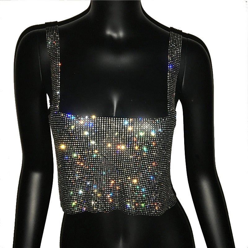 Glitter Backless Rhinestone Top Crystal Diamonds Sequin Crop Top
