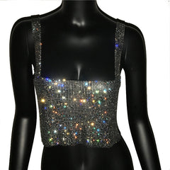 Glitter Backless Rhinestone Top Crystal Diamonds Sequin Crop Top